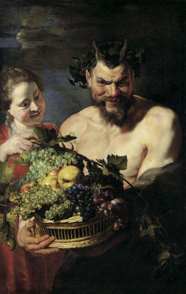 Peter Paul Rubens Satyr und Madchen mit Fruchtekorb oil painting image